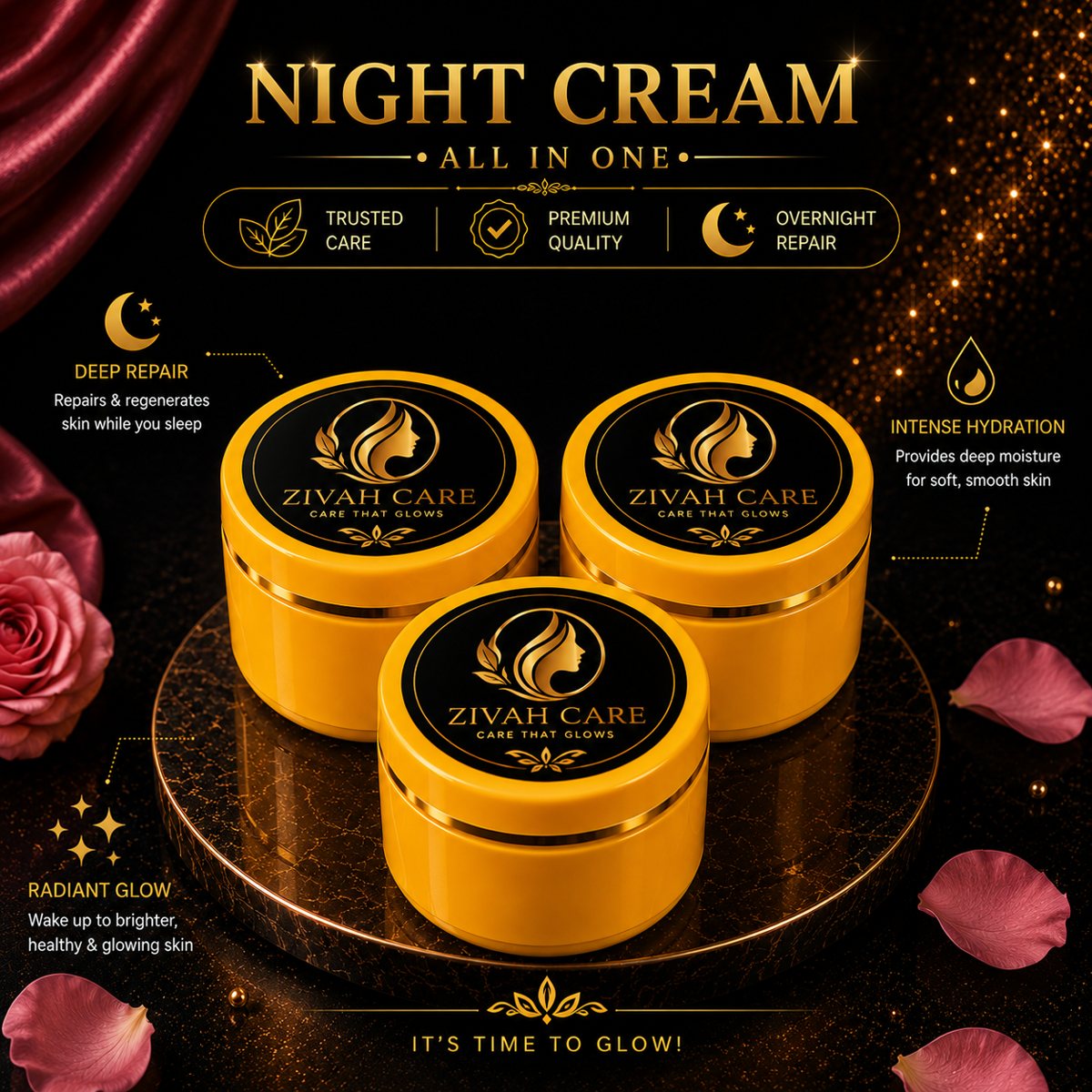 ZIVAH CARE Night Cream — three jars premium pack